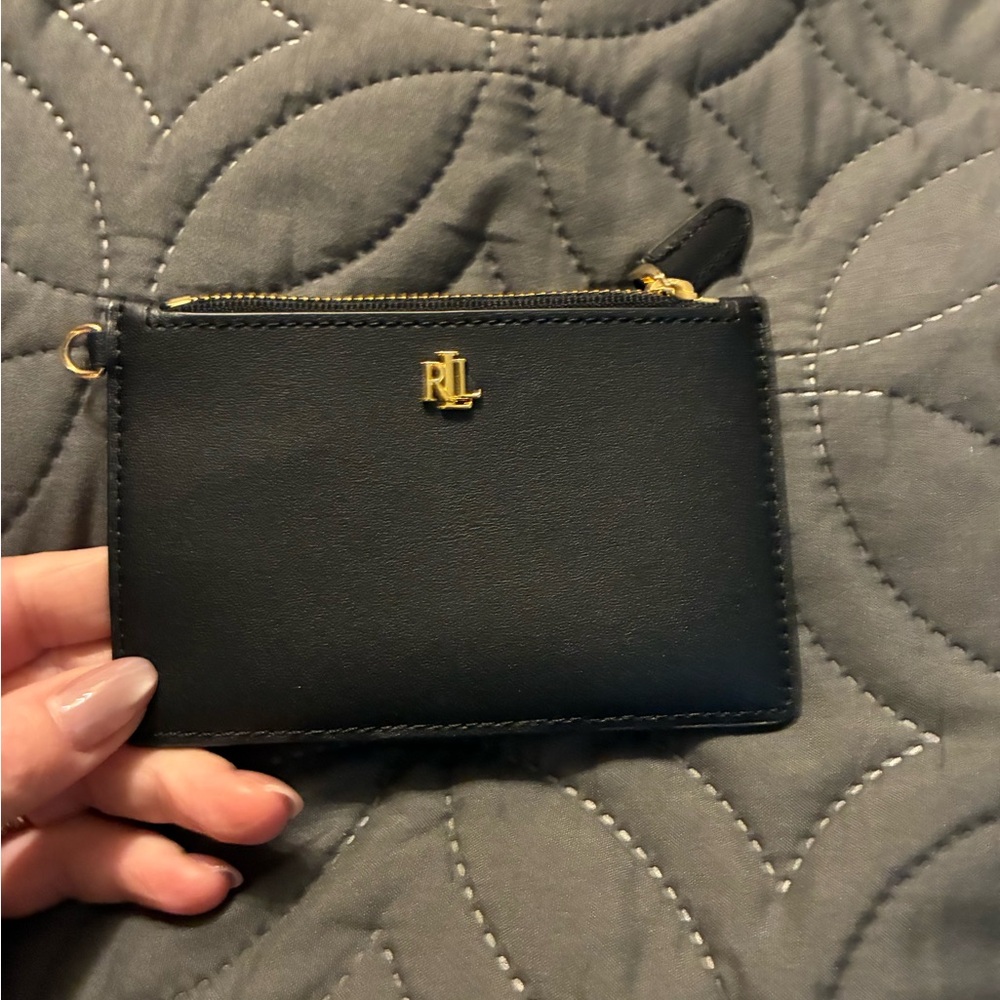 Ralph Lauren Black Leather Card Case with Gold Accent